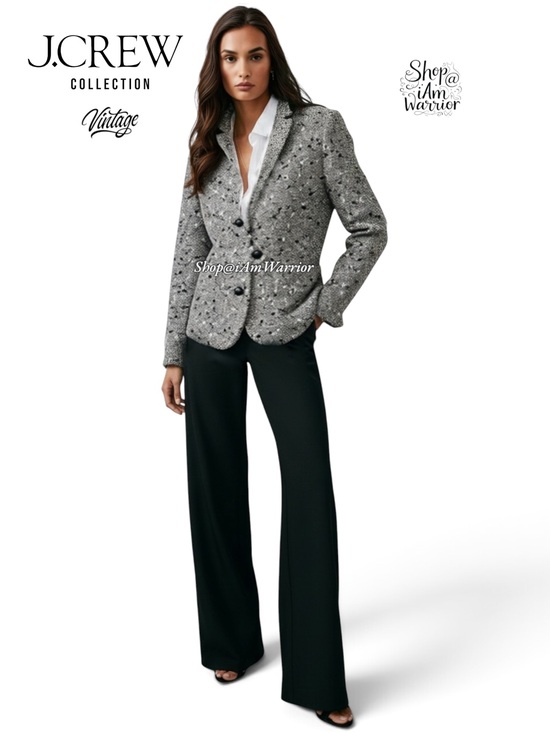 J. Crew Jackets & Blazers - J.Crew Collection RARE lurex nubby tweed leather button blazer *shop@iamwarrior